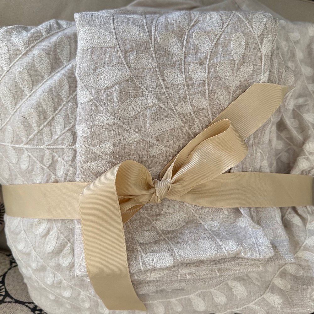 Restoration Hardware Linen and Embroidery Duvet + 2 standard shams